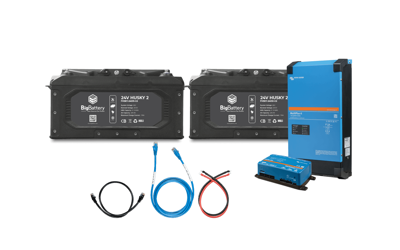 BigBattery 24V 2X HUSKY 2 Inverter Kit + Victron MultiPlus-II 3000W Inverter/Charger