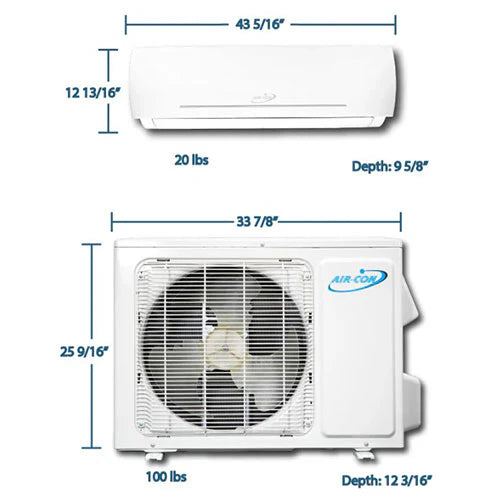 Air-Con Blue Series 3 18,000 BTU 23 SEER Mini Split Ductless Air Conditioner | Includes Lineset &amp; Wiring | Inverter Technology | Wi-Fi Ready