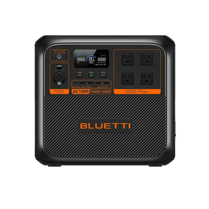 Bluetti ac180p portable power station – 1440wh capacity, 2700w output, 500w solar input
