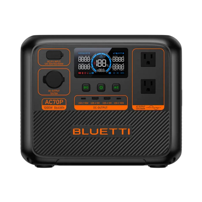 BLUETTI AC70P Portable Power Station | 864Wh | 1000W | 500W Solar Input