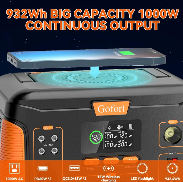 FlashFish J1000Plus Portable Power Station - 1000W 932Wh