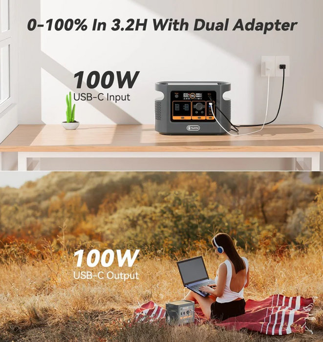FlashFish QE01D UPS Portable Power Station - 600W 448Wh Sine Wave Inverter