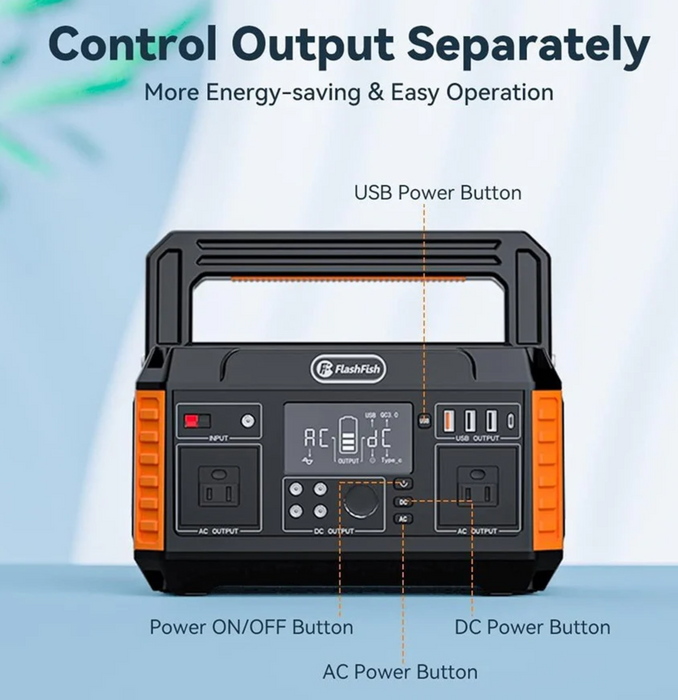 FlashFish P60 Portable Power Station - 560W 520Wh/140400mAh