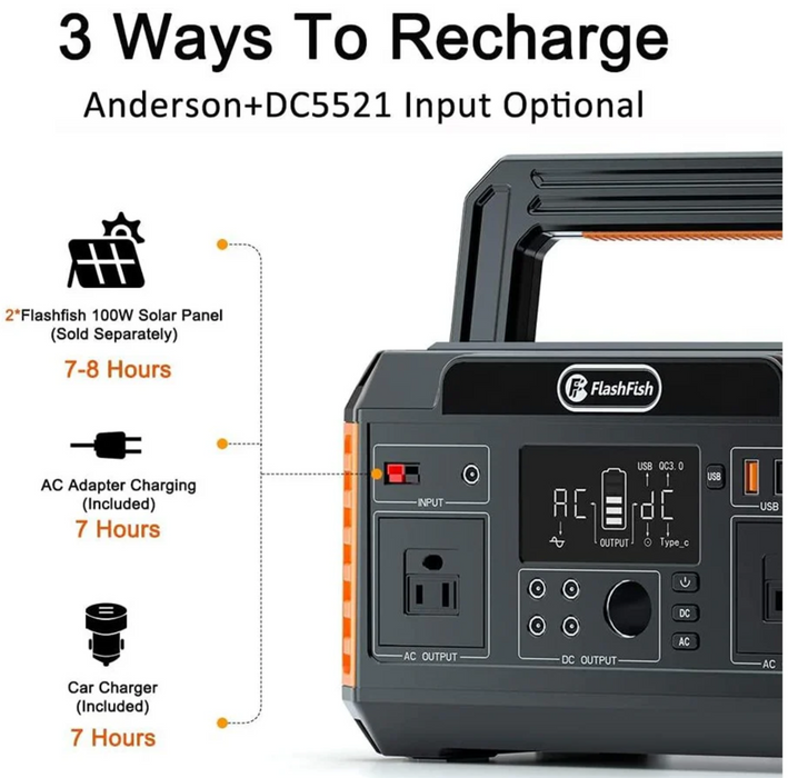 FlashFish P60 Portable Power Station - 560W 520Wh/140400mAh