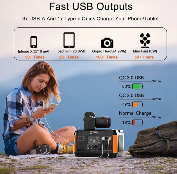 FlashFish P60 Portable Power Station - 560W 520Wh/140400mAh