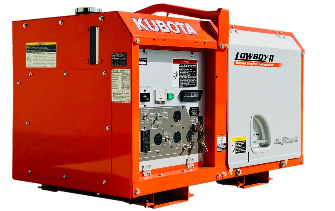 Kubota Lowboy II GL7000 Generator - 7 kW Standby, 6.5 kW Prime, Single-Phase, 120-240 Volt, Liquid-Cooled, Enclosed