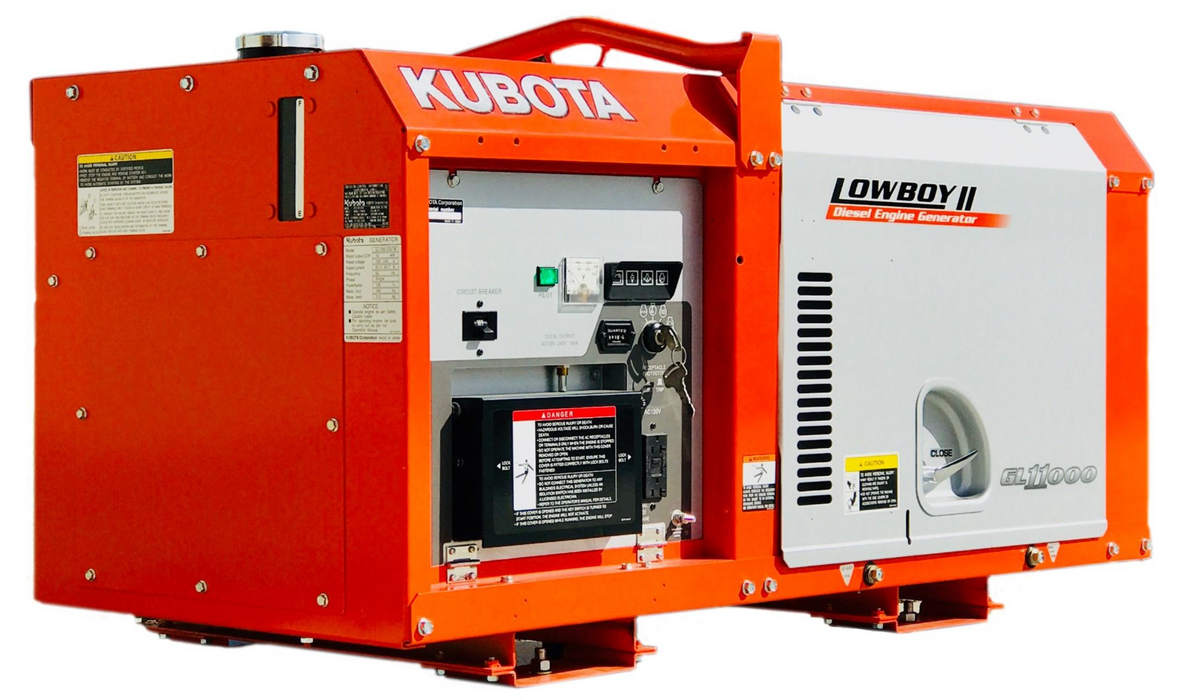 Kubota Lowboy II GL11000TM Diesel Generator - 11 kW Standby, 10 kW Prime, Single-Phase, 120-240 Volt, Liquid-Cooled, Enclosed, Terminal Lugs
