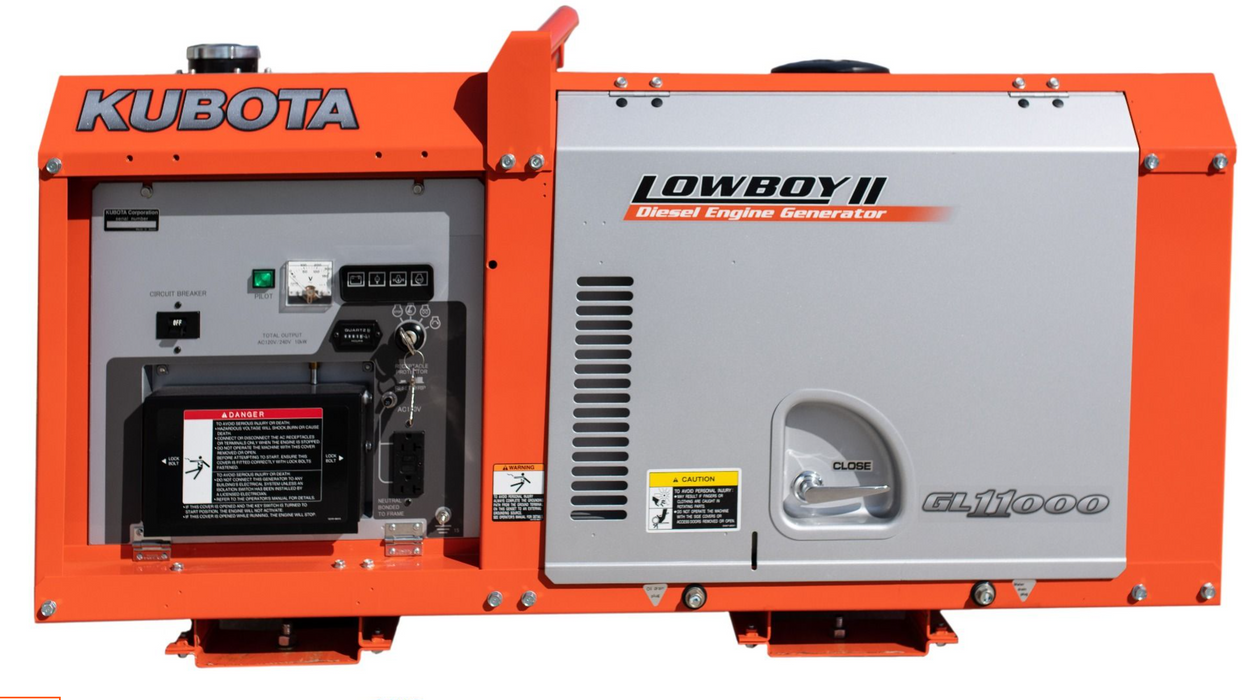 Kubota Lowboy II GL11000TM Diesel Generator - 11 kW Standby, 10 kW Prime, Single-Phase, 120-240 Volt, Liquid-Cooled, Enclosed, Terminal Lugs