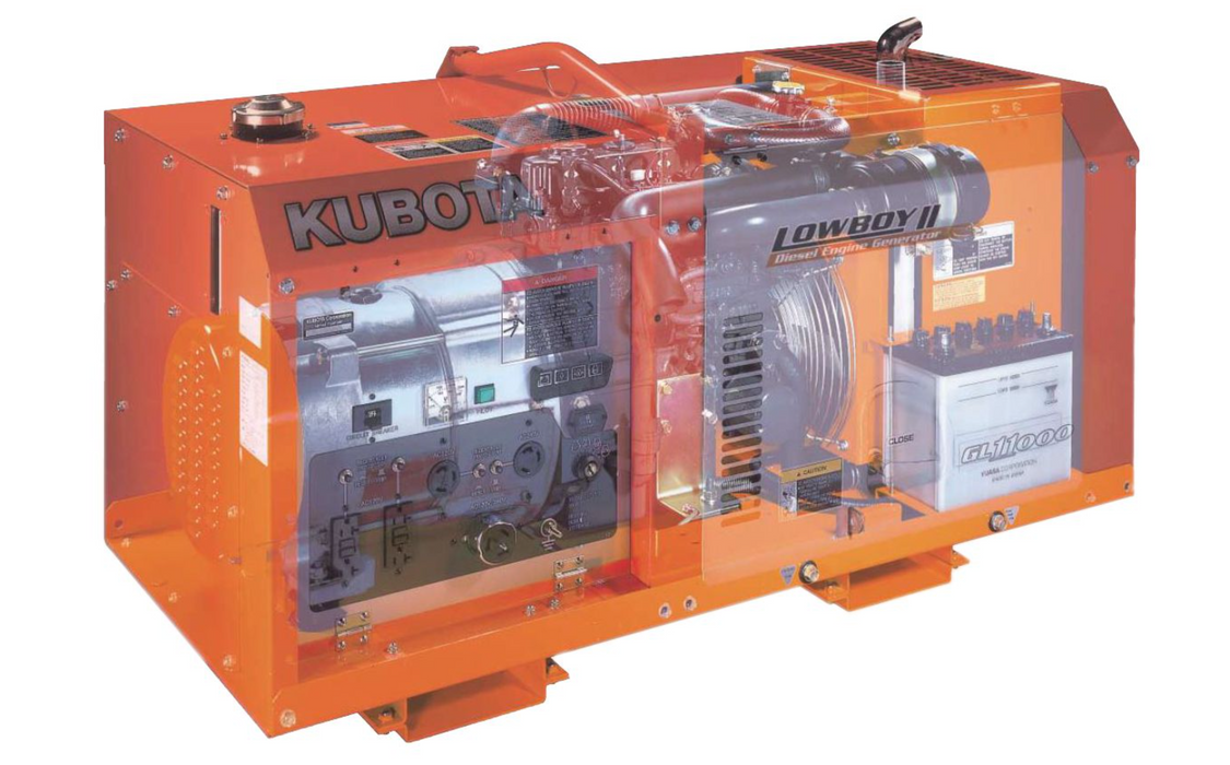 Kubota Lowboy II GL11000TM Diesel Generator - 11 kW Standby, 10 kW Prime, Single-Phase, 120-240 Volt, Liquid-Cooled, Enclosed, Terminal Lugs