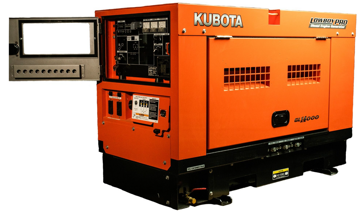 Kubota Lowboy Pro Diesel Generator - 14 kW Standby, 12 kW Prime, Single-Phase, 120-240 Volt, Liquid-Cooled, Enclosed, Receptacles and Terminal Lugs, Single Side Service