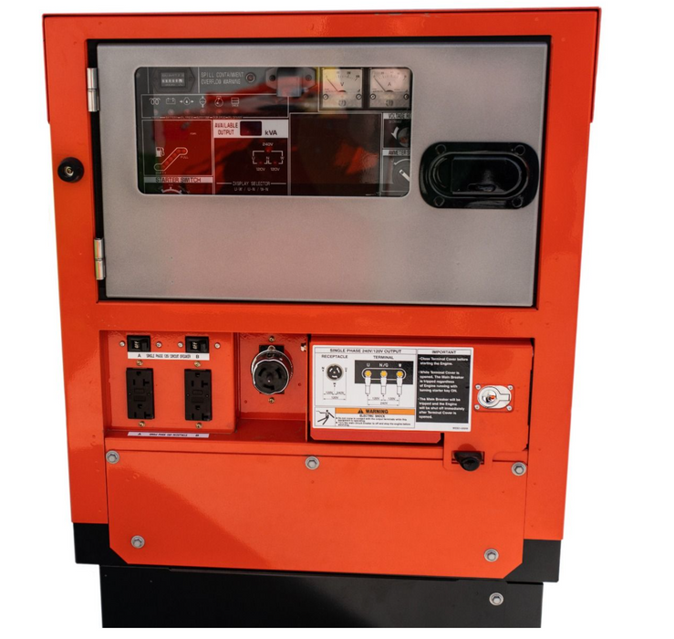 Kubota Lowboy Pro Diesel Generator - 14 kW Standby, 12 kW Prime, Single-Phase, 120-240 Volt, Liquid-Cooled, Enclosed, Receptacles and Terminal Lugs, Single Side Service