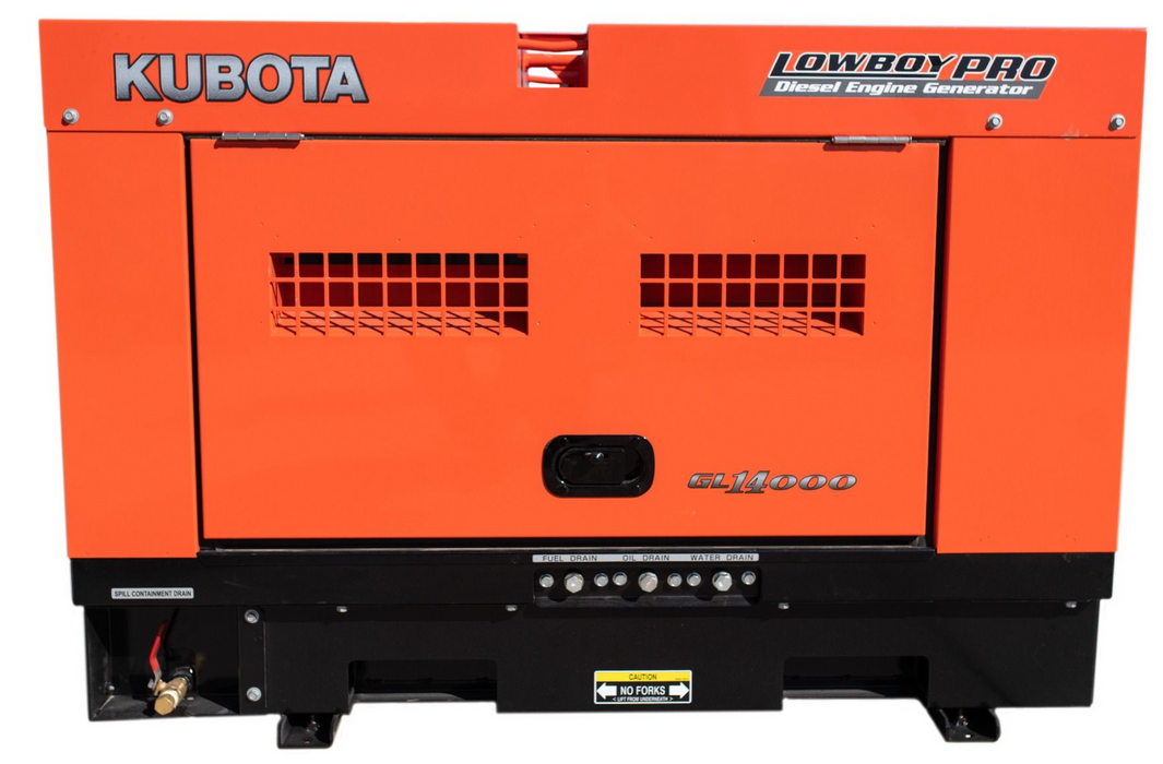 Kubota Lowboy Pro Diesel Generator - 14 kW Standby, 12 kW Prime, Single-Phase, 120-240 Volt, Liquid-Cooled, Enclosed, Receptacles and Terminal Lugs, Single Side Service