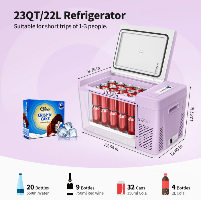 BougeRV 12V 23 Quart Colorful Purple Portable Fridge
