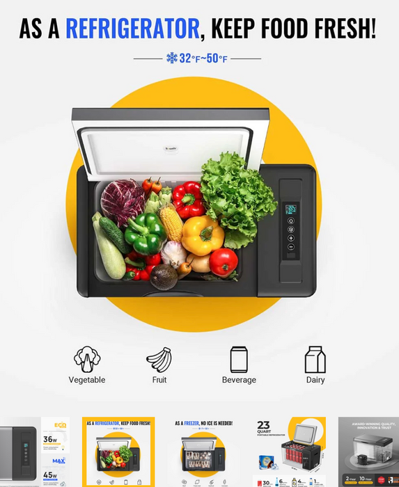 BougeRV 12V 23 Quart Black Portable Fridge
