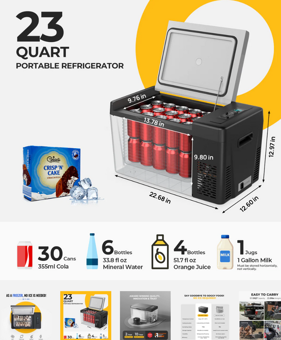BougeRV 12V 23 Quart Black Portable Fridge