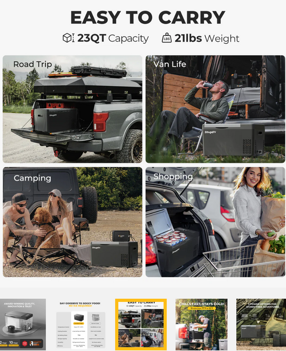 BougeRV 12V 23 Quart Black Portable Fridge