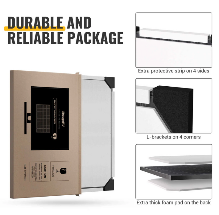 BougeRV 300 Watt 12V/24V Rigid Bifacial 12BB Mono Solar Panel