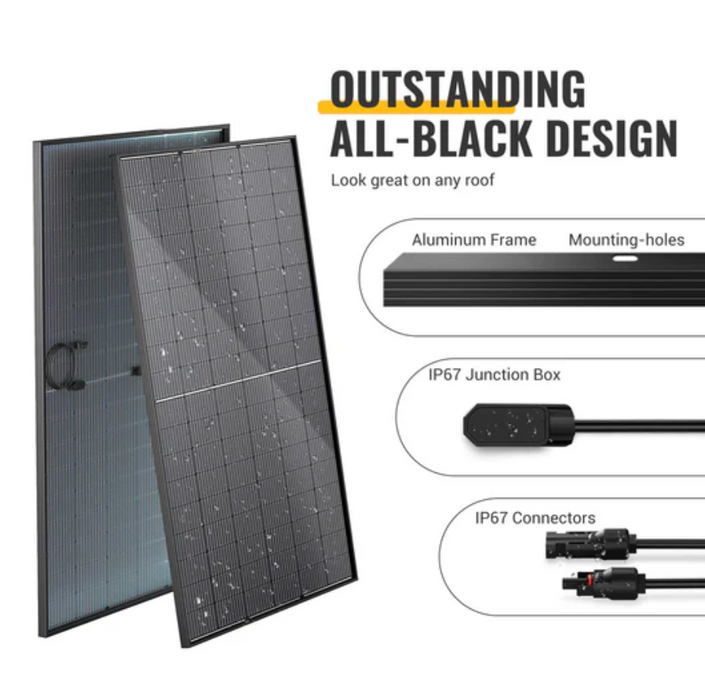 BougeRV 400 Watt 12V/24V Rigid Bifacial 10BB Mono Solar Panel