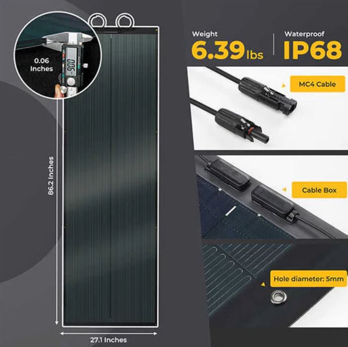 BougeRV Yuma 200W CIGS Thin-film Flexible Solar Panel with Pre-Punched Holes