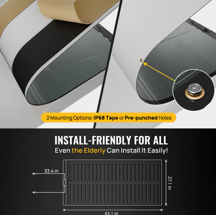 BougeRV Yuma 100W CIGS Thin-film Flexible Solar Panel with Pre-Punched Holes (Compact Version)