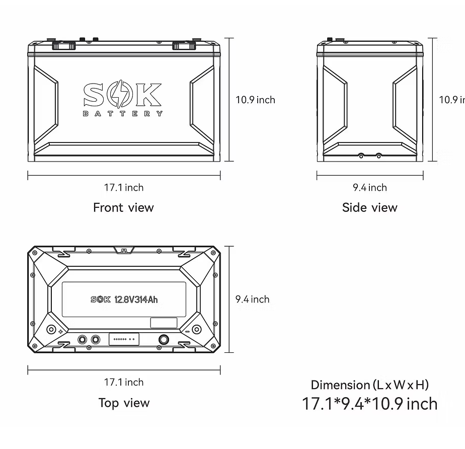 SOK Battery 12V314PH 12V 314Ah Lithium Battery | Built-In Heater, Bluetooth & Victron CAN