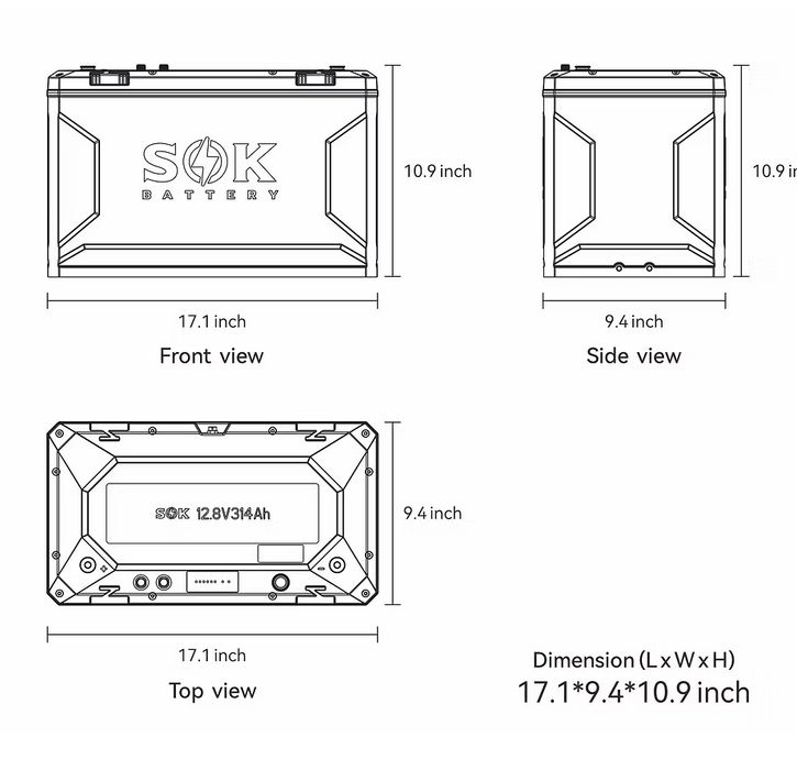 SOK Battery 12V314PH 12V 314Ah Lithium Battery | Built-In Heater, Bluetooth & Victron CAN