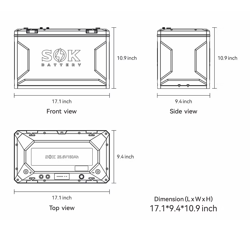SOK Battery 24V150PH 24V 150Ah Lithium Battery | Built-In Heater, Bluetooth & Victron CAN