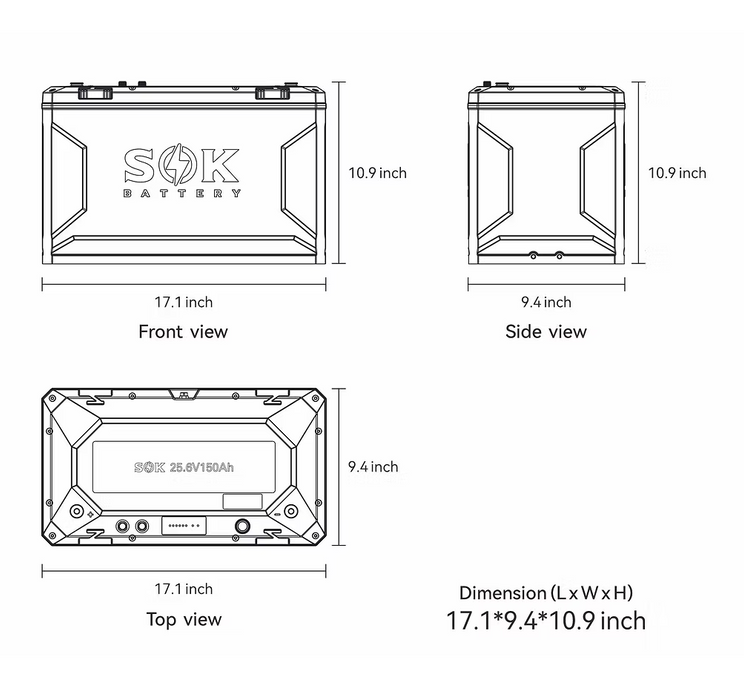 SOK Battery 24V150PH 24V 150Ah Lithium Battery | Built-In Heater, Bluetooth & Victron CAN