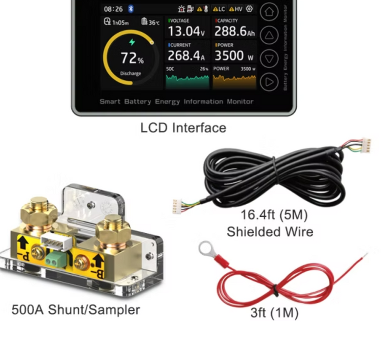 SOK Battery Smart Monitor 10V–100V LiFePO4 – 500A Shunt