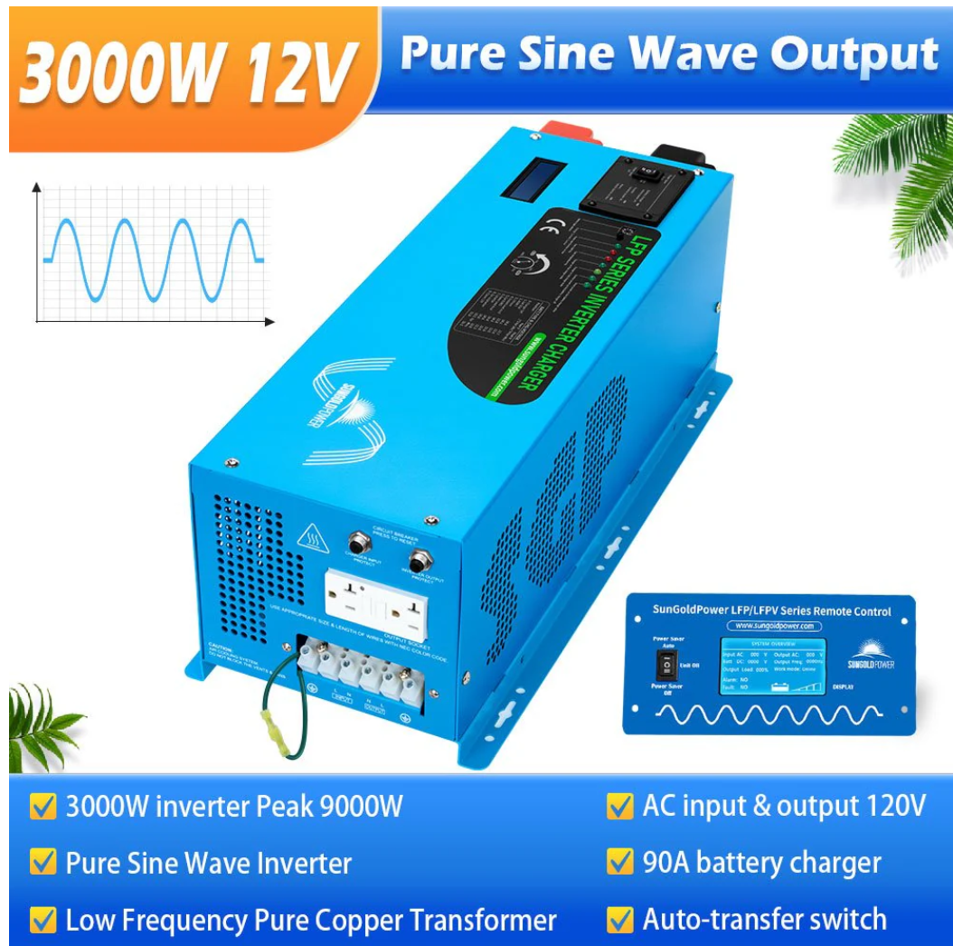 SunGoldPower 3000W DC 12V Pure Sine Wave Inverter With Charger