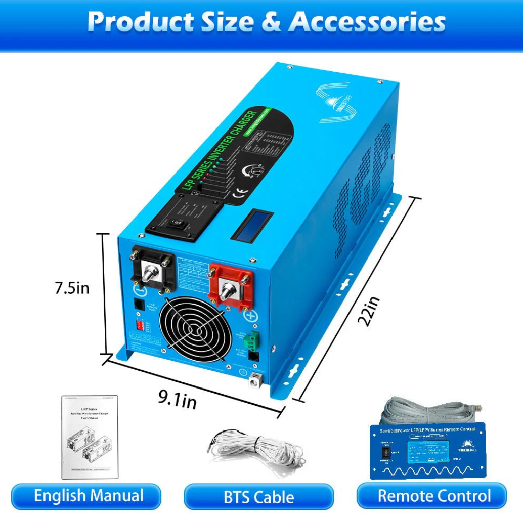 SunGoldPower 3000W DC 12V Pure Sine Wave Inverter With Charger