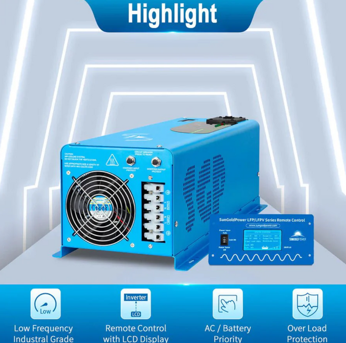 SunGoldPower Inverter Charger | 4000W Pure Sine Wave | 12V DC–120V AC