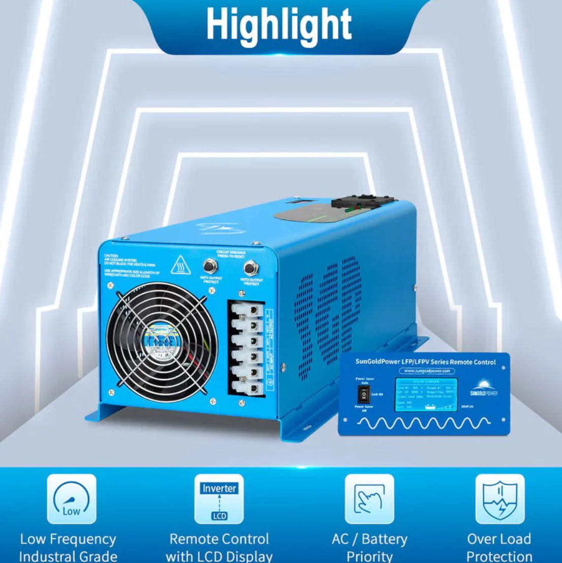 SunGoldPower 4000W DC 12V Split Phase Pure Sine Wave Inverter With Charger