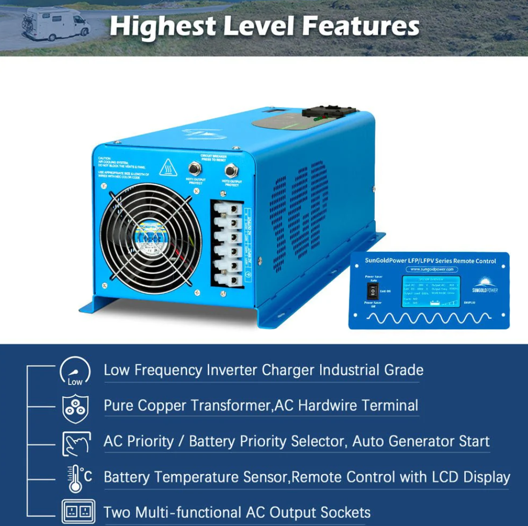 SunGoldPower 6000W DC 24V Split Phase Pure Sine Wave Inverter With Charger