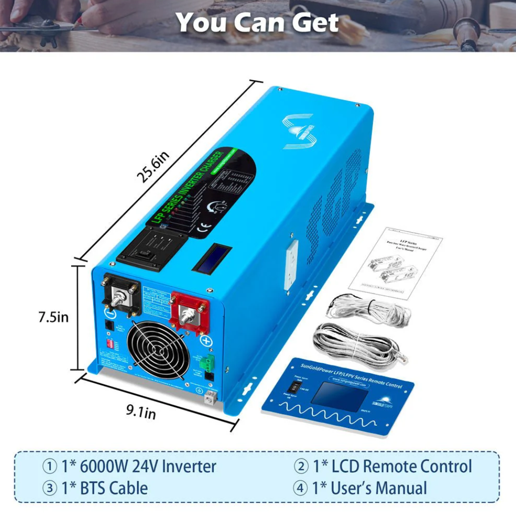 SunGoldPower 6000W DC 24V Split Phase Pure Sine Wave Inverter With Charger