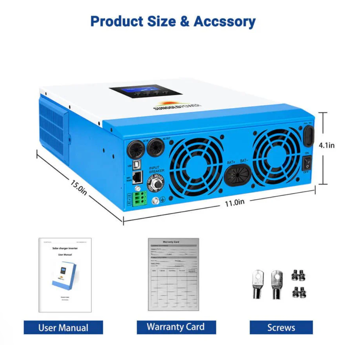 SunGoldPower 3000W 24V Solar Inverter Charger AC input 120V/AC output 120V [PV30-108V / MPPT30-90V]
