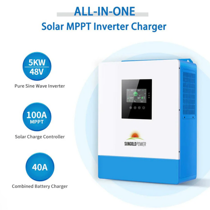 SunGoldPower Solar Inverter Charger | 5000W 48V DC–120V AC | 100A MPPT