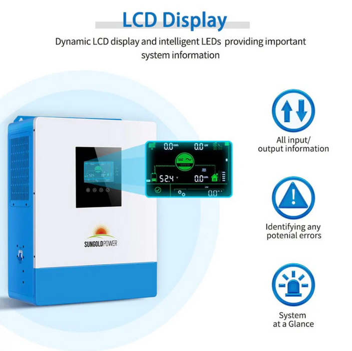 SunGoldPower Solar Inverter Charger | 5000W 48V DC–120V AC | 100A MPPT