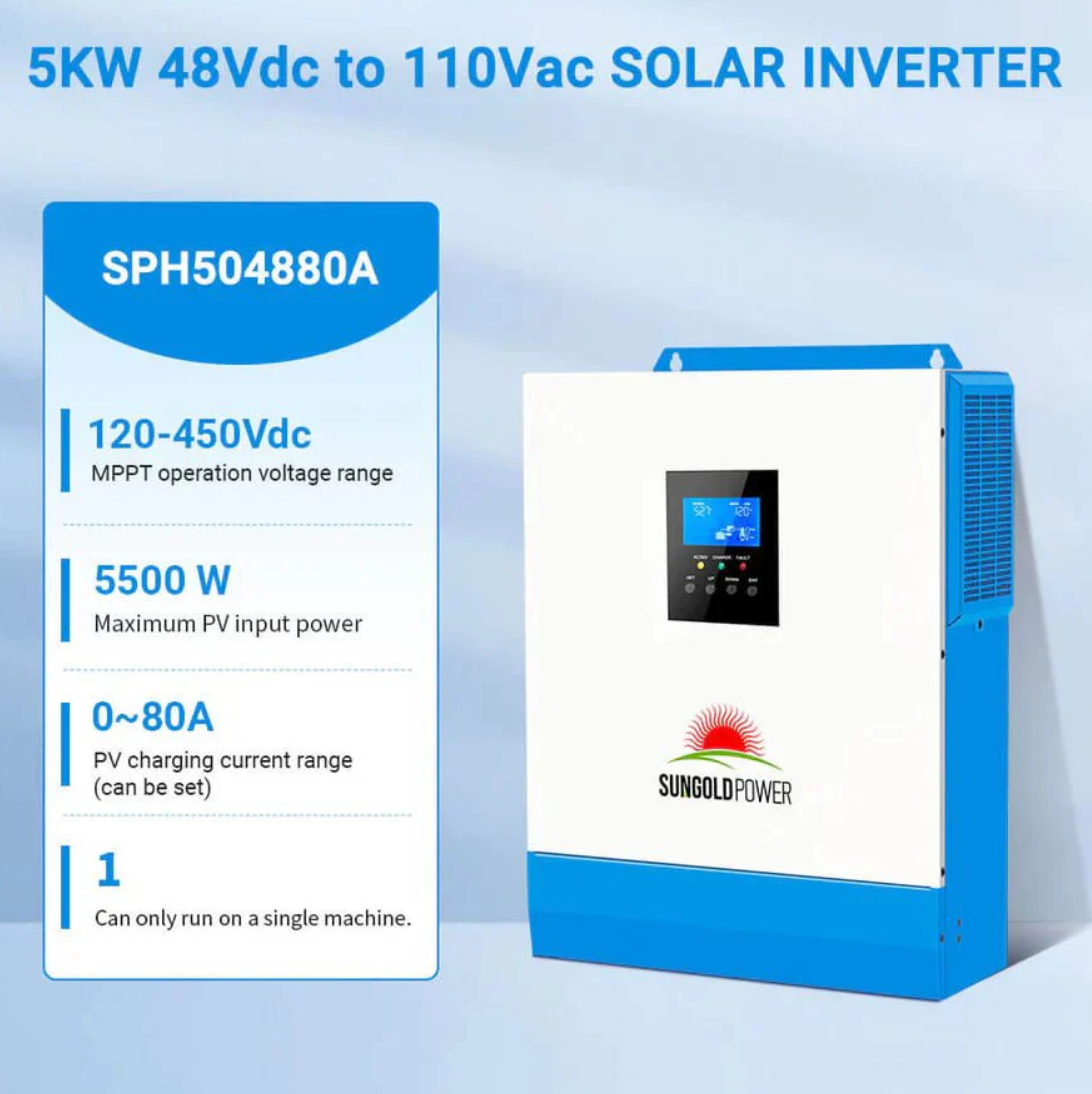 SunGoldPower 5000W 48V Solar Charger Inverter with Built-in 80A MPPT Controller