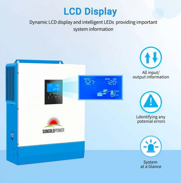SunGoldPower Solar Inverter Charger | 5000W 48V DC–120V AC | 80A MPPT
