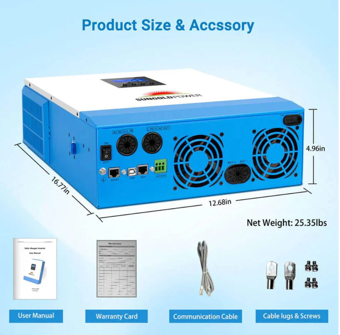 SunGoldPower 5000W 48V Solar Charger Inverter with Built-in 80A MPPT Controller