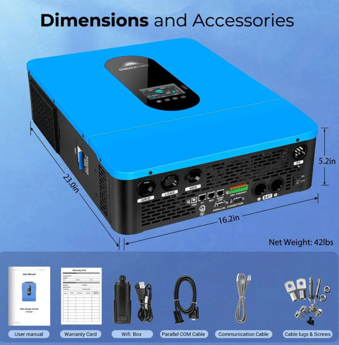 SunGoldPower Solar Inverter Charger | 6500W 48V DC–120/240V AC | Split-Phase