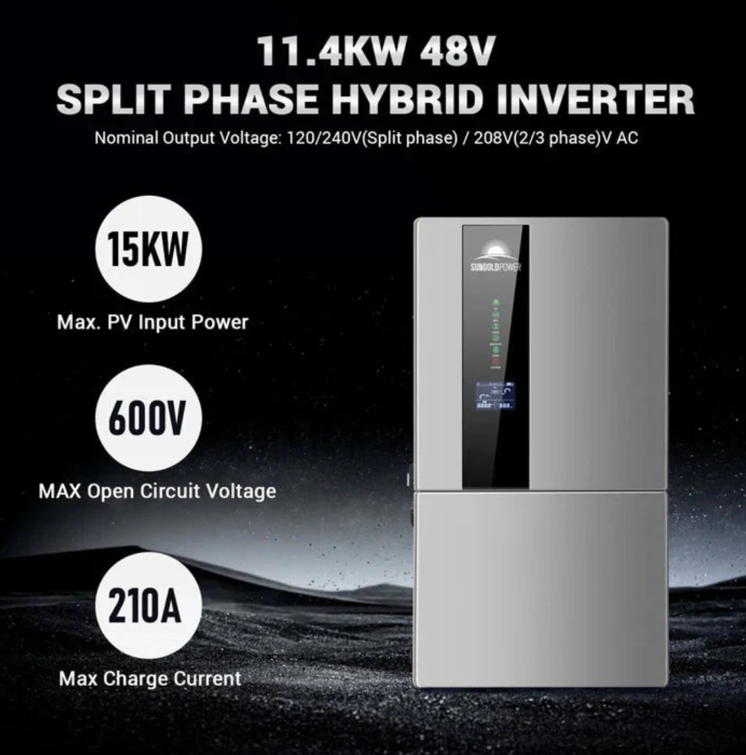 SunGoldPower 11.4KW Hybrid Inverter 48V Split Phase SGN11.4KHB-48