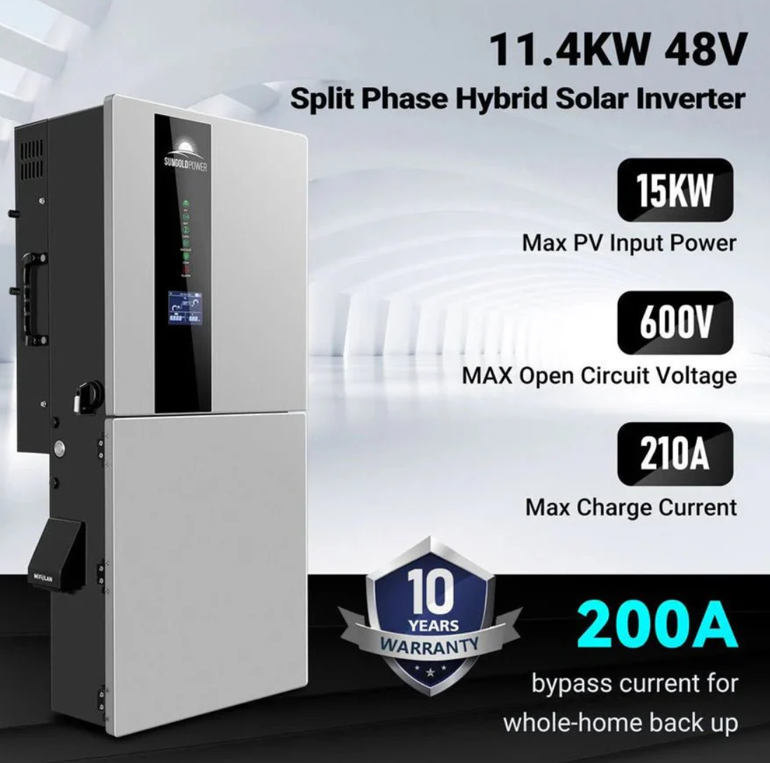 SunGoldPower SGN 11K15 Pro 11.4kW 48V Split-Phase Hybrid Solar Inverter for Whole Home Backup