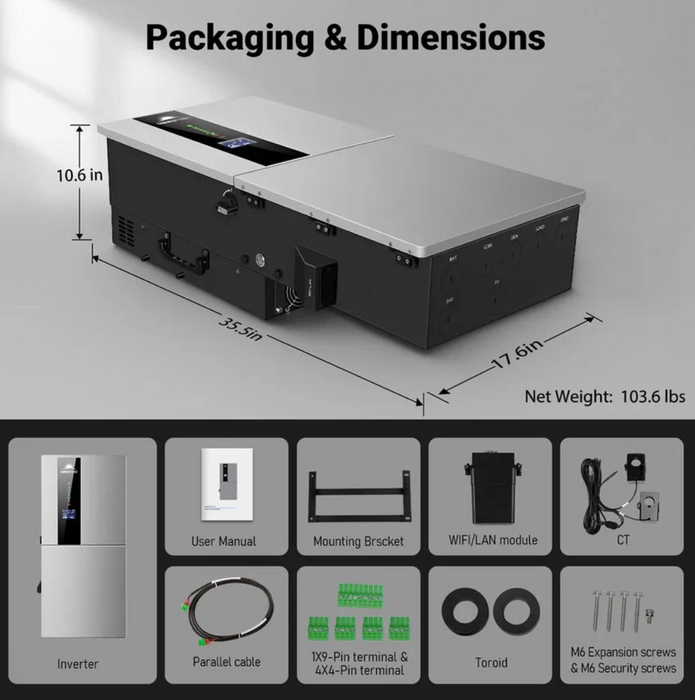 SunGoldPower Hybrid Inverter | 11.4kW 48V | Split-Phase 120/240V AC