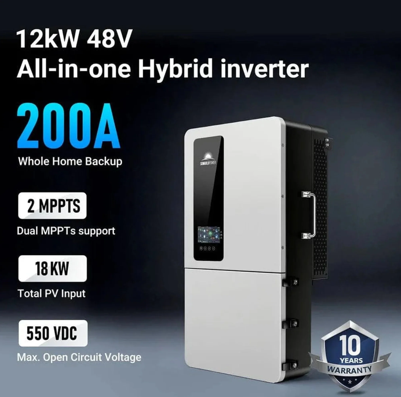 SunGoldPower 12KW 48V All-in-one Hybrid Solar inverter | Whole Home Backup (200A)| SGS-12K18MAX