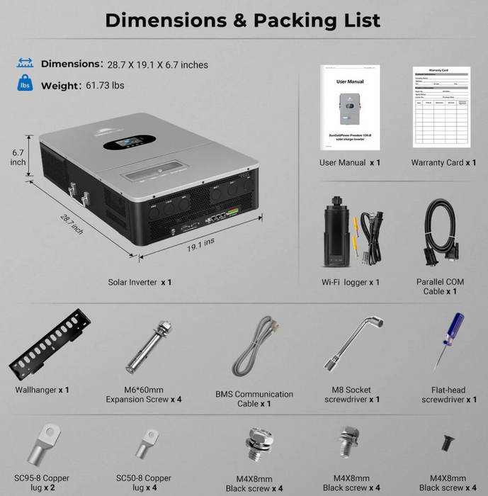 SunGoldPower Solar Inverter | 12kW 48V | Off-Grid Split-Phase 120/240V