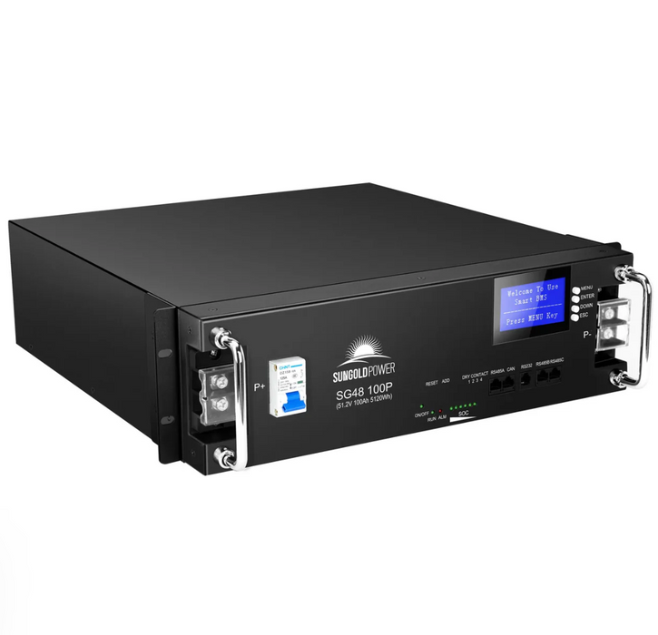 SunGoldPower Server Rack LiFePO4 Lithium Battery | 48V 100Ah | 5.12kWh