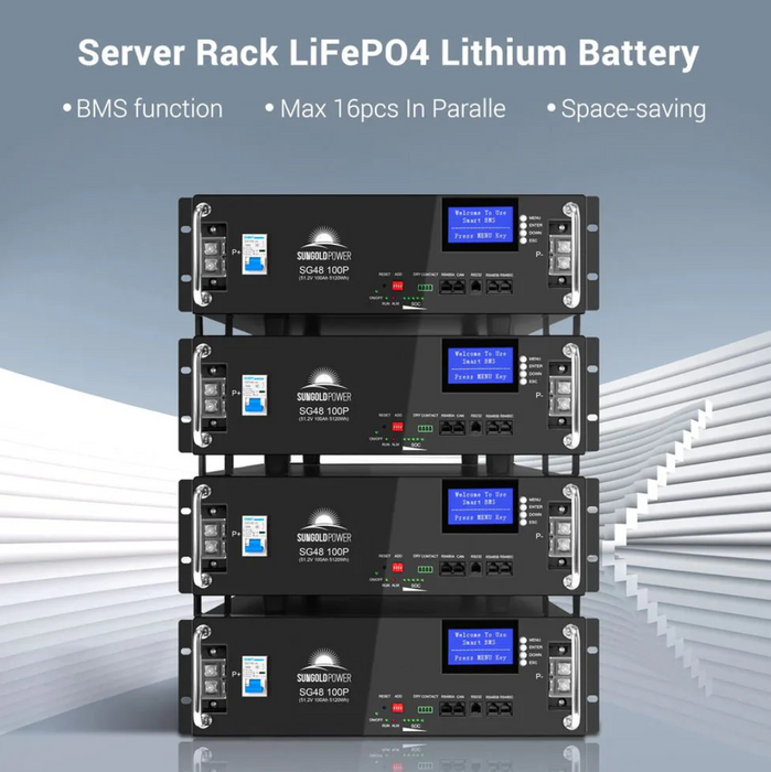 SunGoldPower Server Rack LiFePO4 Lithium Battery | 48V 100Ah | 5.12kWh