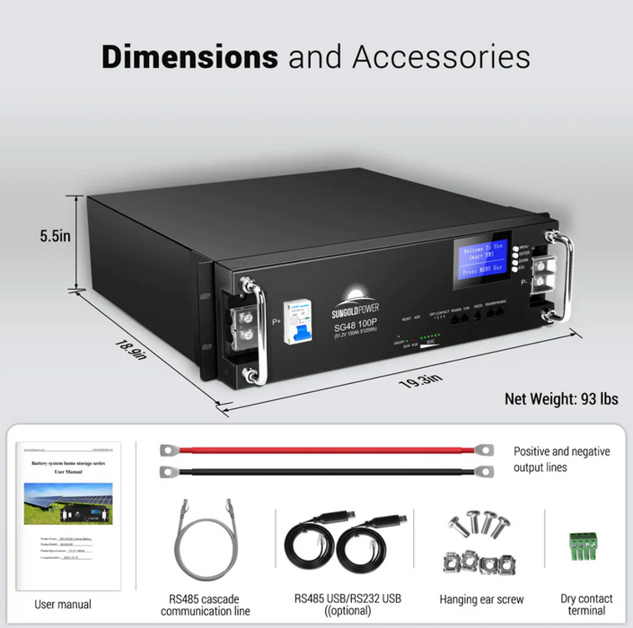 SunGoldPower Server Rack LiFePO4 Lithium Battery | 48V 100Ah | 5.12kWh